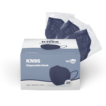 Wecare Protective Disposable KN95 Face Mask, 5-Ply Layer, 20 Individually Wrapped, Navy Blue, 20PK WCKN106